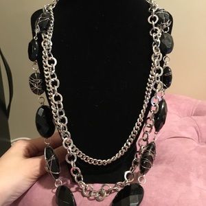 Multiple Strand Silver and Black Necklace